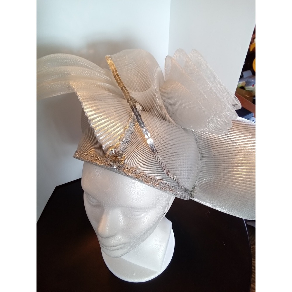 Vintage Wedding/Formal Ladies Hat Silver With Stone Trim